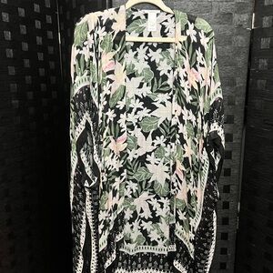 Floral Kimono with Black and White Accents